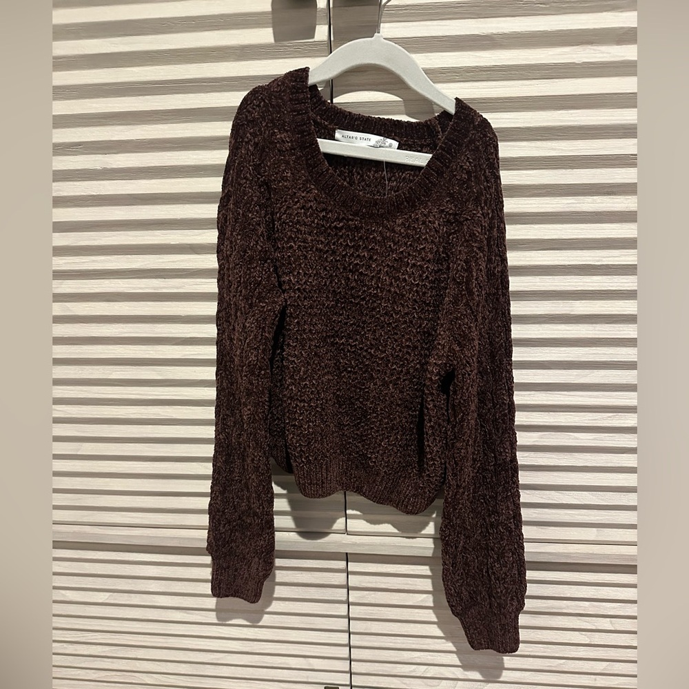 Altar'd State Rich Brown Cable Knit Sweater